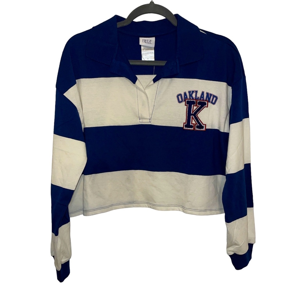 Freeze Long Sleeve Stripped Graphic Crop Polo Oakland Size Medium